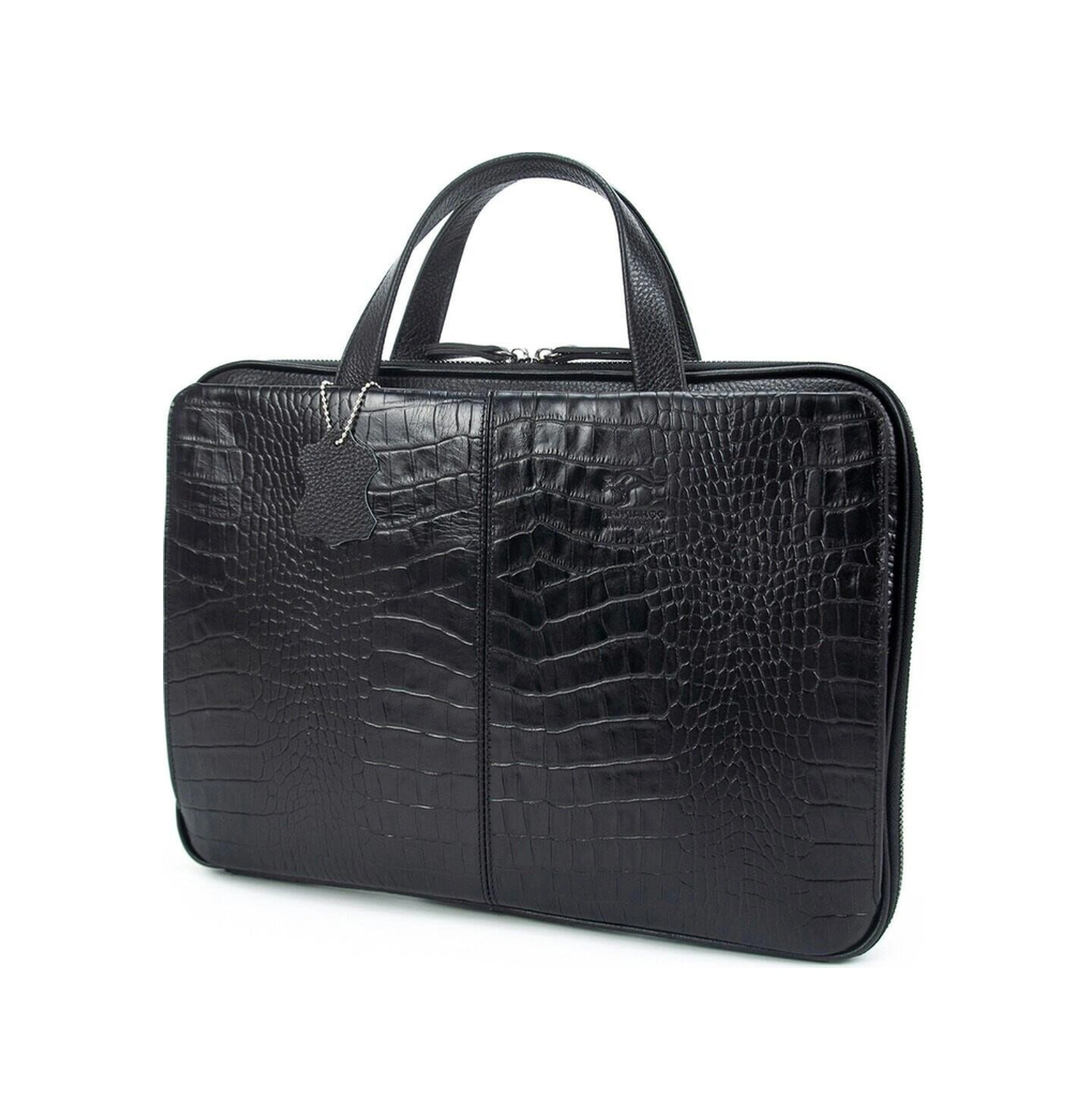 Siyah Erkek Laptop & Evrak Çantası Hakiki Dana Deri Kroko 9091-cs-114792 Siyah