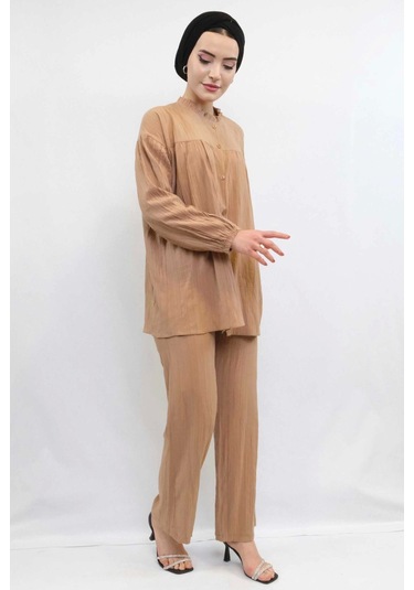 Moda Çizgili Robalı İkili Takım Vizon