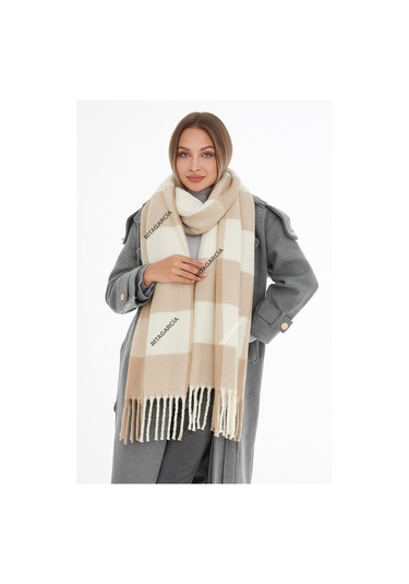 Ritagarcia Premium Soft Buklet Atkı Krem Kareli