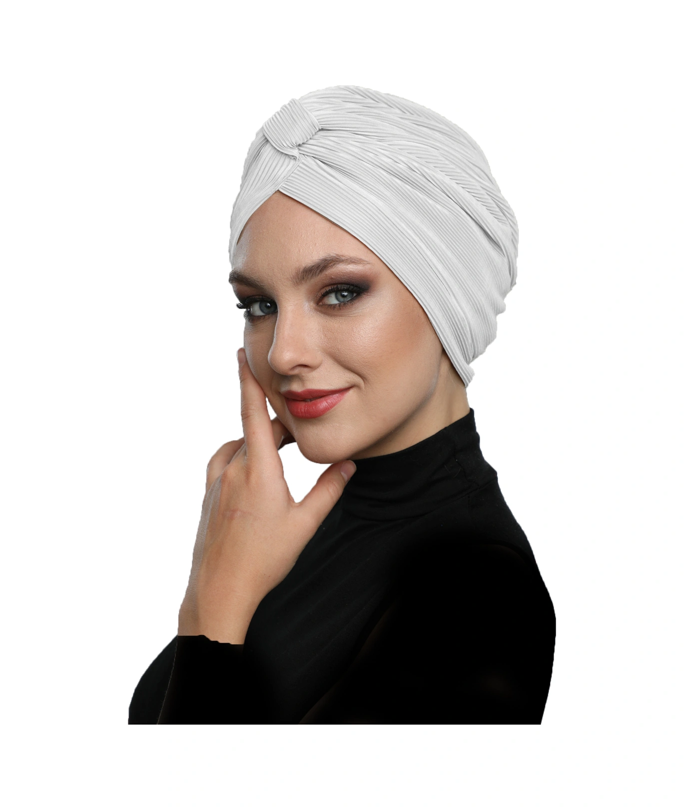 Çapraz Plise Bantlı Astarlı Beyaz Hazır Türban Tesettür Havuz Bonesi Beyaz