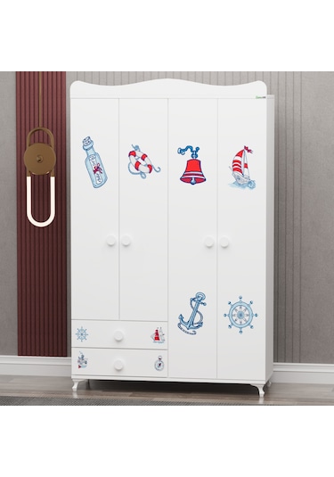Melina Bebek Odası Yıldız 4 Kapaklı Dolap - Denizci Beyaz