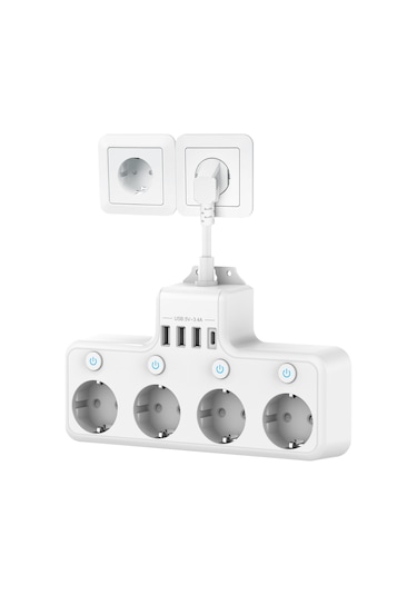 Cbtx 4000W 3 x USB, 1 x Type-C 8 in 1 Termal Akım Korumalı Priz 4'lü Beyaz