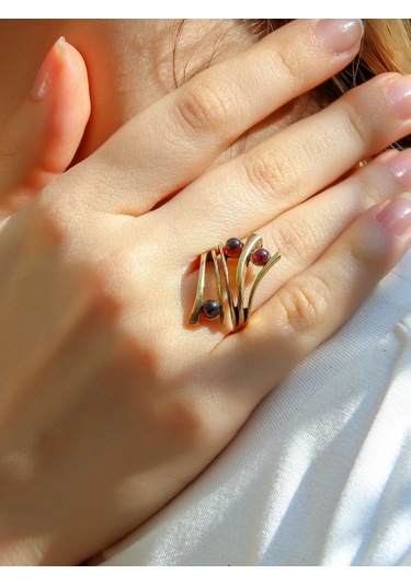 Doğal Taş 3'lü Garnet Doğal Taşlı Ayarlanabilir Kadın Yüzük Euy66g Mor