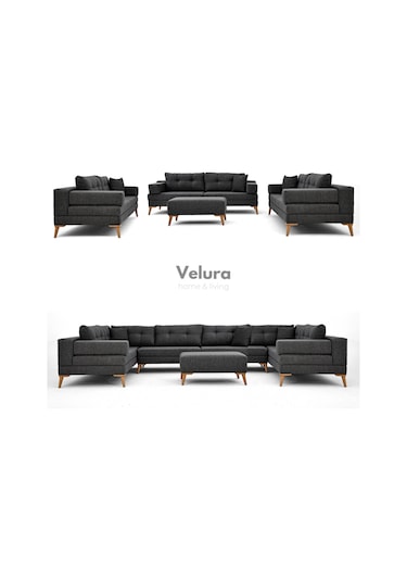 Zeri 3+3+3 Yataklı Puzzle Modüler U Köşe Koltuk Takımı & Puflu Köşe Takımı - Antrasit 110 Antrasit