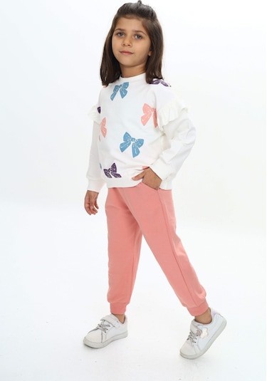 Toontoy Kız Çocuk Fiyonk Baskılı Eşofman Takım Pudra