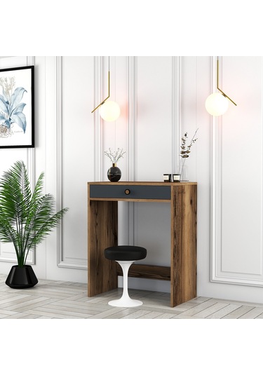 Lizbon Mini Makyaj Masası - Ceviz / Antrasit