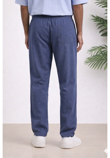 Tarz Cool Erkek Yazlık Keten Karışımı Relaxed Pantolon İndigo