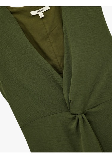 Koton Aerobin Kumaş V Yaka Kolsuz Kruvaze Midi Boy Elbise Haki 5sak80130pw Haki