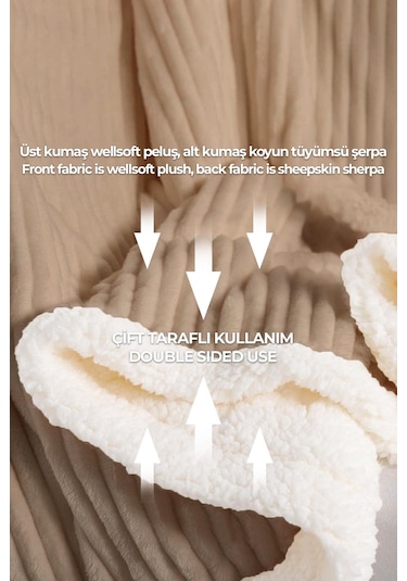 Sherpa Battaniye Çift Kişilik Çizgili Yumuşak Peluş Wellsoft Yatak Örtüsü