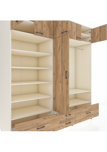 Kronos Dolap 18 Raflı 4 Çekmeceli Tek Askılı 220x59x243 Aytaşı-çam/çam Atlas Çam/atlas Çam