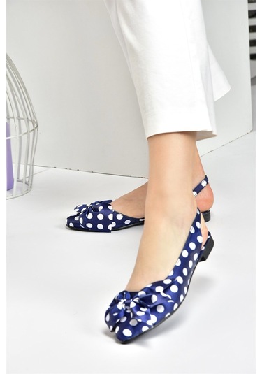 Lacivert/beyaz Saten Kumaş Puantiyeli Kadın Babet H726809004 Beyaz - Lacivert