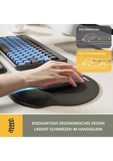 Ergonomik Mouse Pad Ve Bilek Desteği Seti, Nötr Pozisyonlu Ağrı Giderici, Gelişmiş Kontrol İçin Pürüzsüz Mikrofiber, Kaymaz Kauçuk Taban