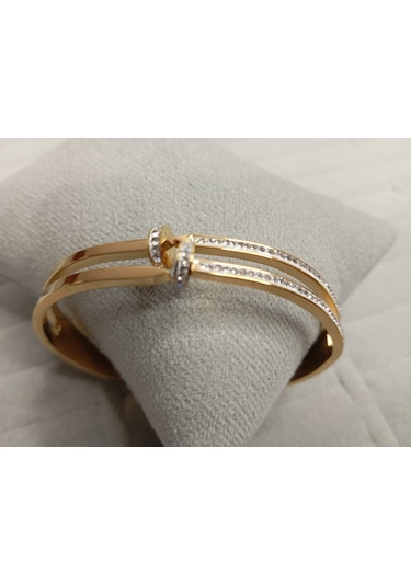 Zirkon Taşlı Çivi Model Gold Renk Kelepçe Bileklik Gold