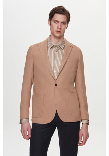 Twn Slim Fit Kahverengi Armürlü Uçan Blazer Kumaş Ceket 4ef04zb024092 Kahve