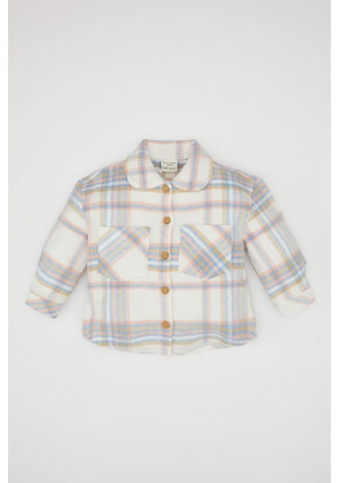 DeFacto Kız Bebek Ekose Desenli Flanel Uzun Kollu Gömlek D3044A524WNBE216 Mavi