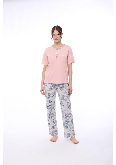 Pijadore 1444 Kadın Çiçekli Cepli Kısa Kollu Pijama Takım 001