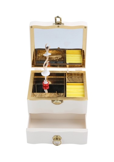 Springsun Dans Eden Kız Figürlü Sarımsaklı Müzik Kutusu, 1 Çekmece Ve 4 Bölmeli, Yumuşak Kadife Döşemeli, Ev Dekorasyonu, Kuruşluk Ve Hediye İçin, Beyaz Çok Renkli