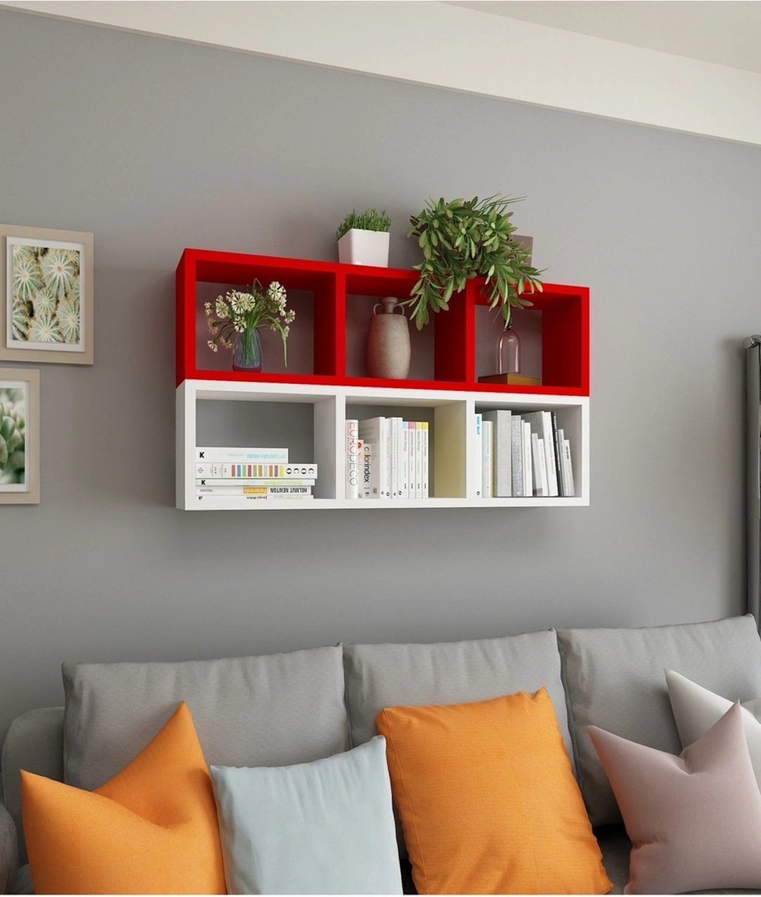 Kitaplık Duvar Rafı Mobilya Ikili Renkli Takım Kırmızı Beyaz Kırmızı-beyaz