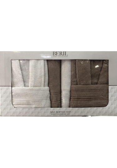Royam Beril Pamuklu 6 Parça Aile Bornoz Seti Takımı Kahverengi