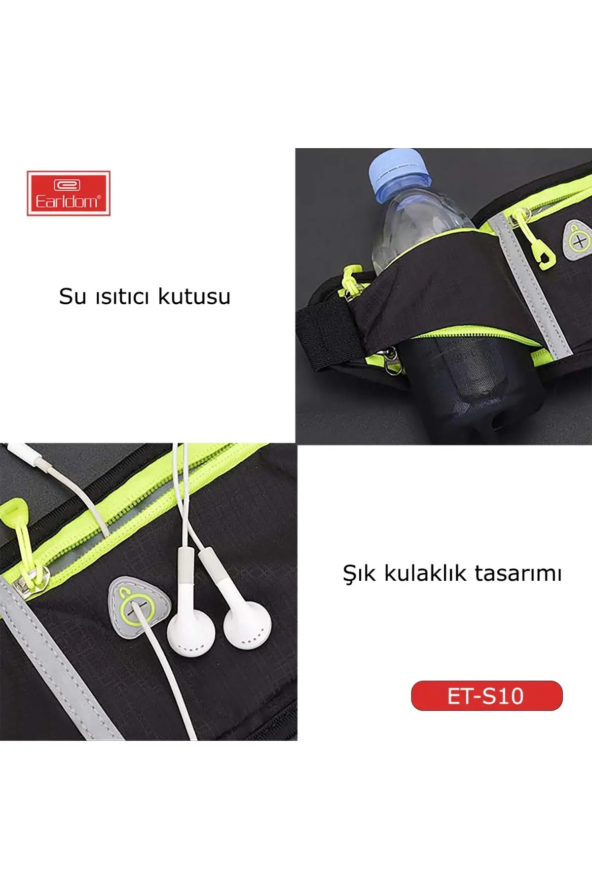 Earldom S10 Su Geçirmez Fosforlu Spor Bel Çantası - Siyah Siyah - Yeşil