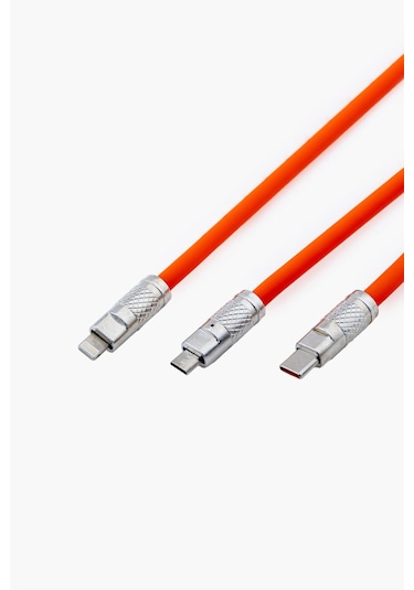 120w 3 İn 1 Süper Hızlı Şarj Kablosu , Iphone , Xiaomi , Huawei Uyumlu Silikon Şarj Kablosu