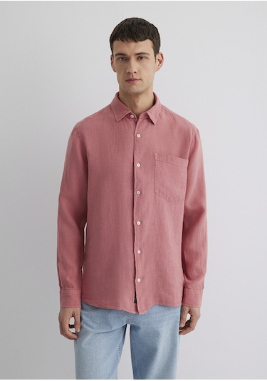 Mavi - Pembe Keten Gömlek 0211472-71104 Pembe