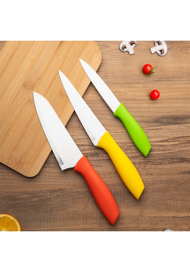 Porsima 3155-3'lü Bıçak Seti Meyve Et Doğrama Bıçağı Şef Bıçağı Çok Renkli