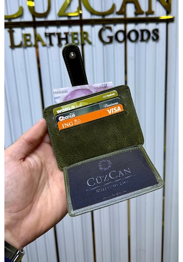 Cüzcan Jorvik Patlı Hakiki Deri Premium Kartlık Kişiye Özel İsim Baskılı Antik Yeşil