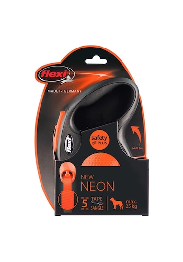 Flexi New Neon Medium Otomatik Tasma 5 Mt Şerit Turuncu