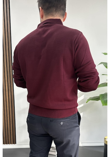 Erkek Düğmeli Polo Yaka Kazak Bordo Edw231 Bordo