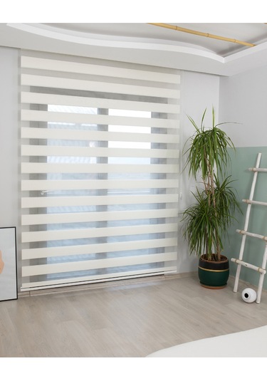 İncilifehome İcl781 Mikro Pliseli Zebra Stor Perde Krem Alüminyum Kasalı Krem