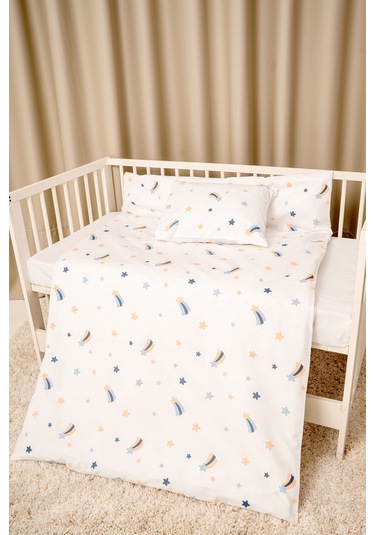 Bebek Nevresim Takımı Fermuarlı 95x145 CM Mavi Yıldız