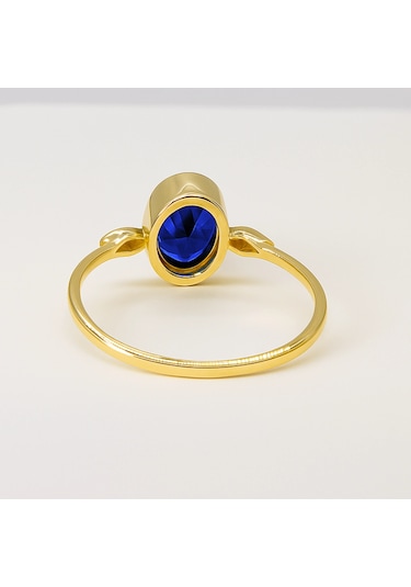14 Ayar Altın Oval Kesim Safir Yüzük Altın