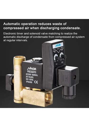 Moveevo 1/2 İnç Pirinç Otomatik Zaman Ayarlı Kondens Tahliye Valfi, Hava Kompresörü Filtre Ayırıcı Kurutucu İçin 2 Yönlü Solenoid Valf Çok Renkli
