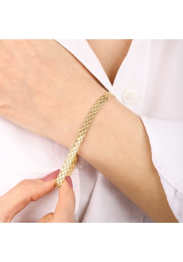 14 Ayar Altın Bismark Bileklik 5 Mm Sarı Altın