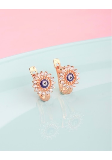 Mineli Nazarlı Gümüş Çocuk Küpesi