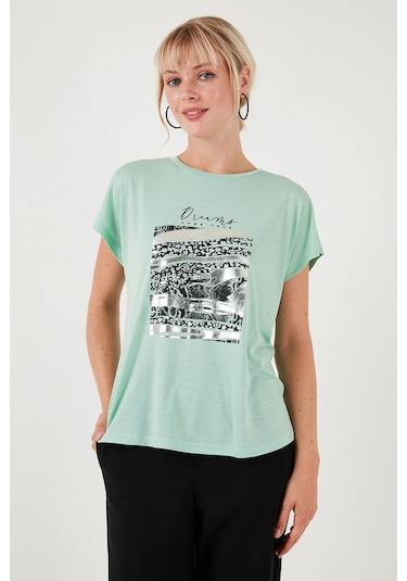 Lela Baskılı Bisiklet Yaka Regular Fit Bayan T Shirt 6671000 Mint