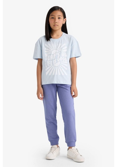 Defacto Kız Çocuk Standart Fit Basic Düz Beli Lastikli Jogger Eşofman Altı Y1226a625aupr510 Mor