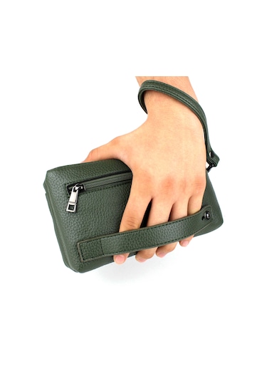 Erkek Haki Renk Çok Bölmeli Bileklik Kemerli El Bantlı Portföy Ça