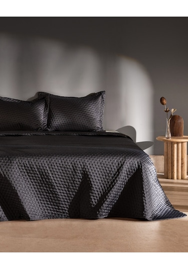 Arles Çift Kişilik Saten Yatak Örtüsü - Antrasit Gri