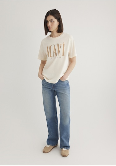 Mavi - Mavi Logo Baskılı Bej Tişört 1611990-70008 Bej