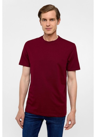 SÜVARİ Koyu Bordo Regular Düz Bisiklet Yaka Tişört-38577 Koyu Bordo