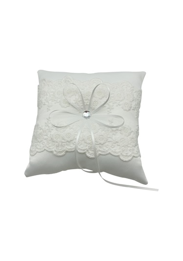 Symbee Düğün Yüzük Yastığı - Beyaz Saten, Askı Ve Dantel İle 20x20cm, 96g Ağırlık Beyaz