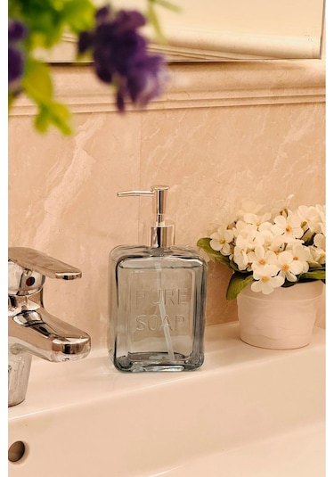 Makri Home Renkli Cam Sıvı Sabunluk, 500 Ml, Mavi Mavi
