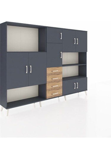 Arges Dolap 9 Raflı 4 Çekmeceli 8 Kapaklı 220x30x163 Antrasit-ant Antrasit-antrasit/çam