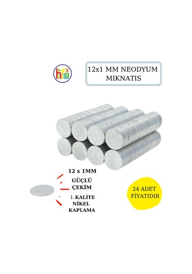 Neodyum Mıknatıs Nikel Kaplama 12Mm X1 Mm 24 Adet Fiyatıdır