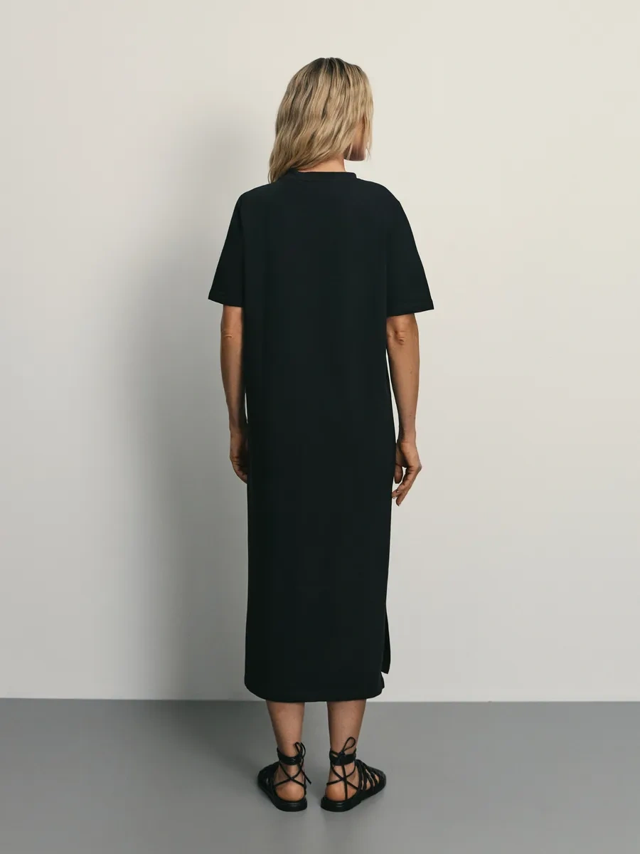 Zarına Bol Kesimli, Yırtmaçlı Tişört Elbise 366553700 Siyah