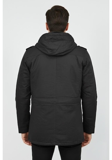 Erkek Spor Kanvas Kapüşonlu Parka 85133 Bgl-st04882 Antrasit