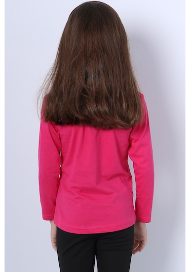 Hçm Kız Çocuk Uzun Kollu Tshirt 4 Mevsim Baskılı Bisiklet Yaka C43 Fuşya