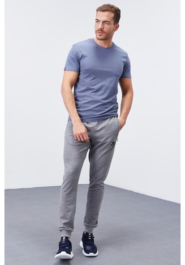 Tommy Life Gri Melanj Fermuar Cepli Dar Kalıp Jogger Erkek Eşofman Alt - 84343 GB MELANJ